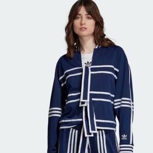 Adidas and Jin Won Choi Women's Blue and White Striped Bomber Jacket